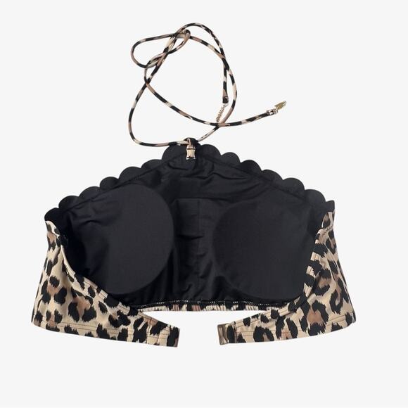 Kate Spade Crystal Cove Halter Bikini Swim Top L/XL Leopard Studded Scallop Edge - Picture 6 of 11